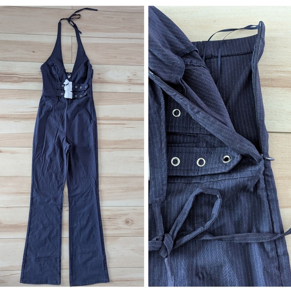 Bershka pinstripe Y2k halterneck jumpsuit buckle - Picture 7 of 11